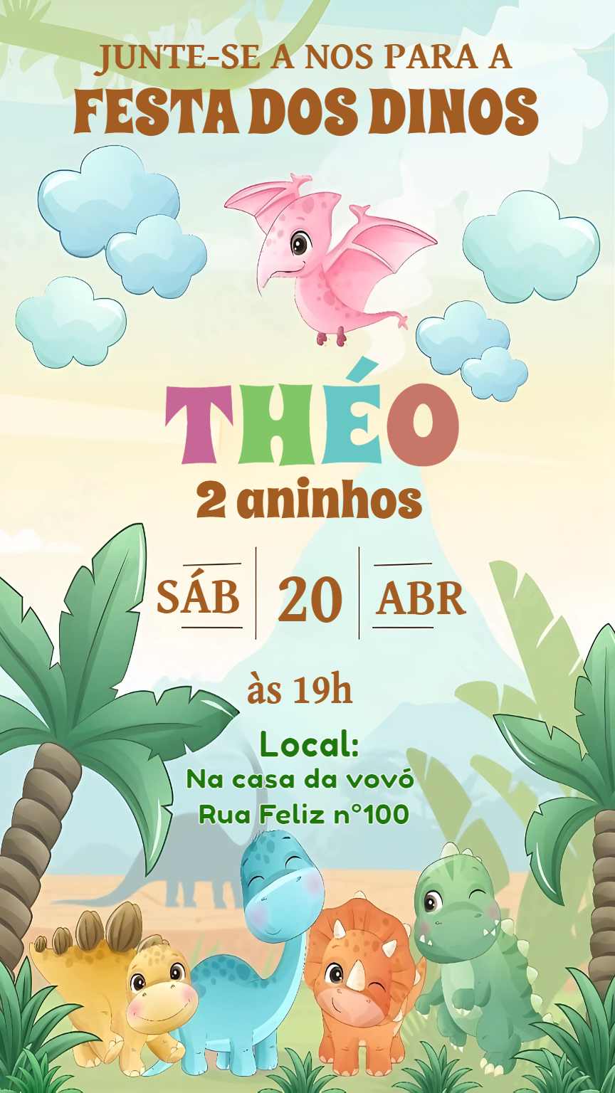 Convite Aniversário Dinossauro Baby Fofo para Editar Online Convite Aniversário Dinossauro Baby Fofo para Editar Online