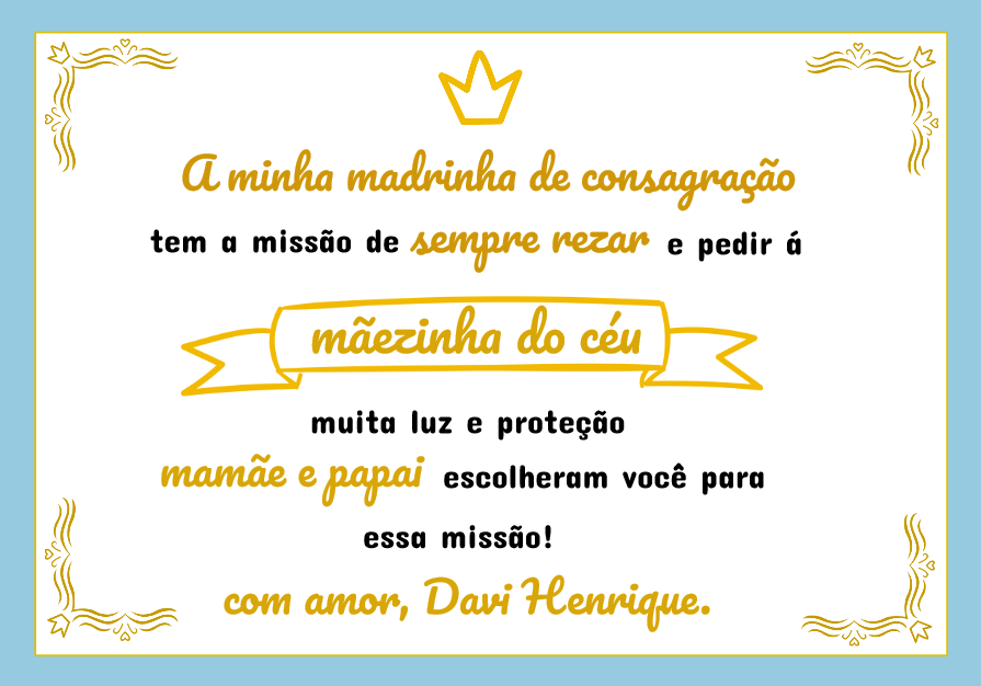 Convite Padrinhos de Consagração com Coroa para Editar Online Convite Padrinhos de Consagração com Coroa para Editar Online