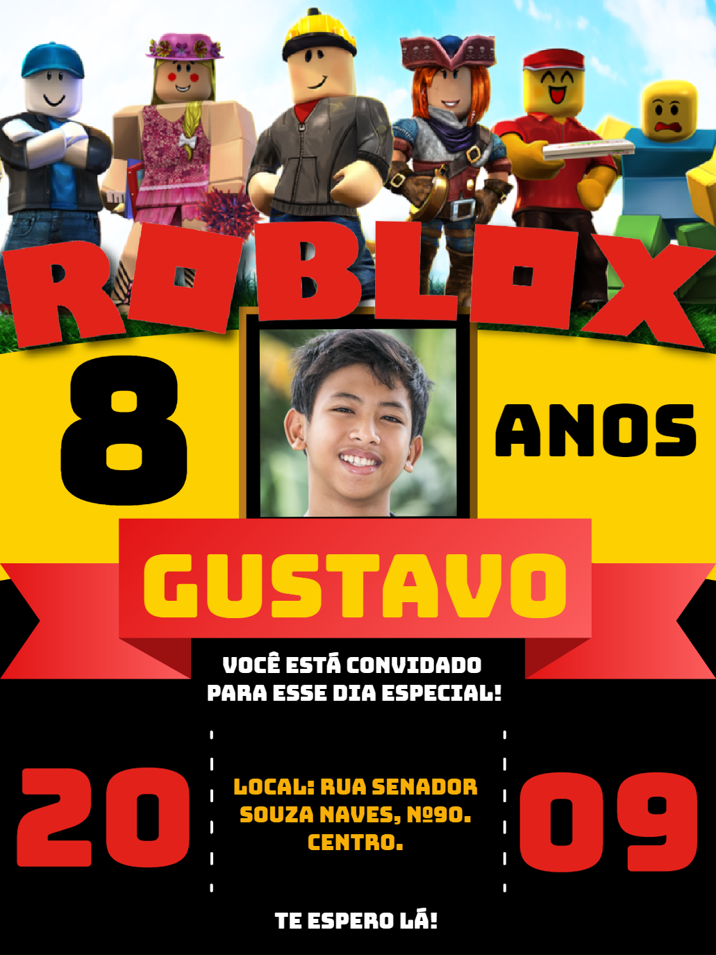Convite de Aniversário Roblox com Foto para Editar Online Convite de Aniversário Roblox com Foto para Editar Online