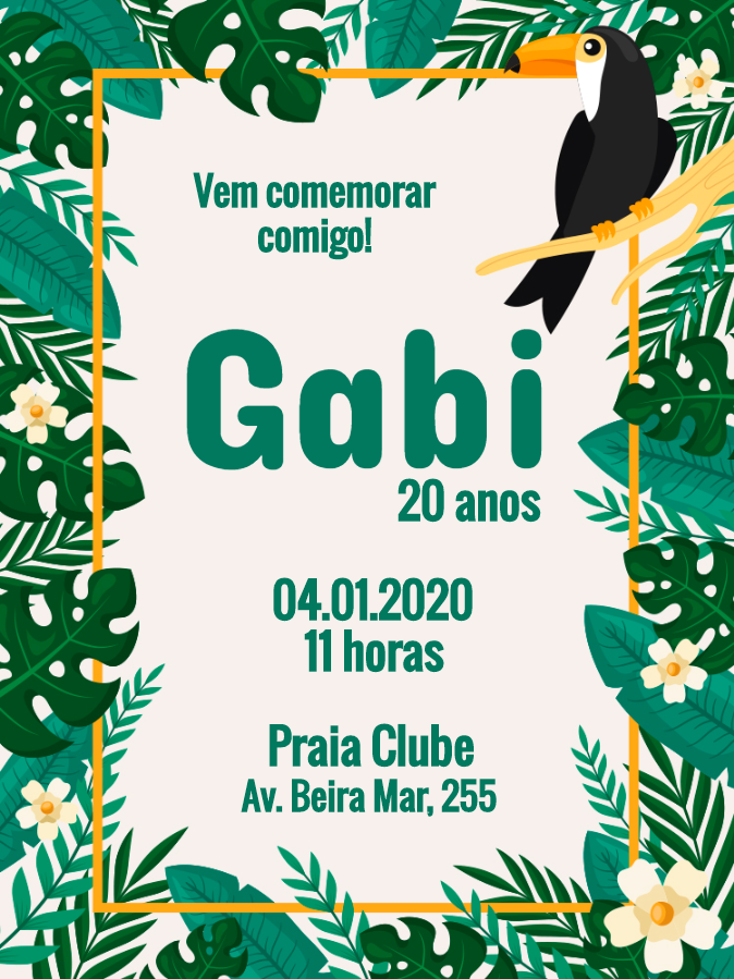 Convite Aniversário Tucano Tropical para Editar Online Convite Aniversário Tucano Tropical para Editar Online