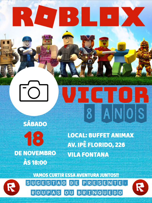 Convite de Aniversário Roblox com Foto para Editar Online Convite de Aniversário Roblox com Foto para Editar Online