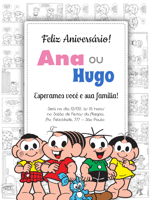 Convite de Aniversário Turma da Mônica para Editar Online