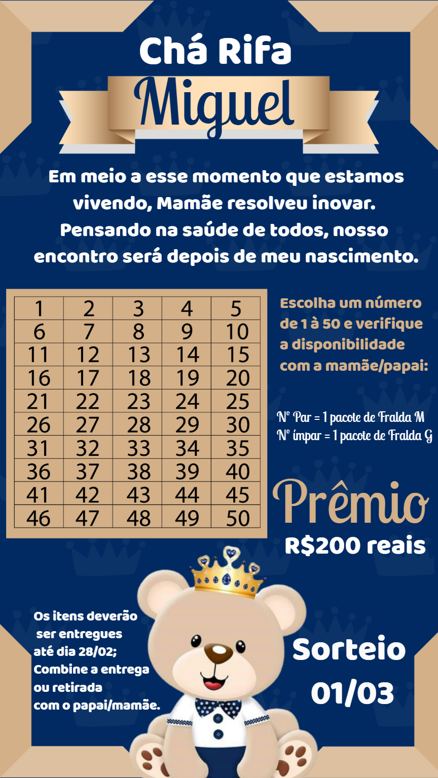 Convite Chá Rifa Ursinho Príncipe para Editar Online Convite Chá Rifa Ursinho Príncipe para Editar Online