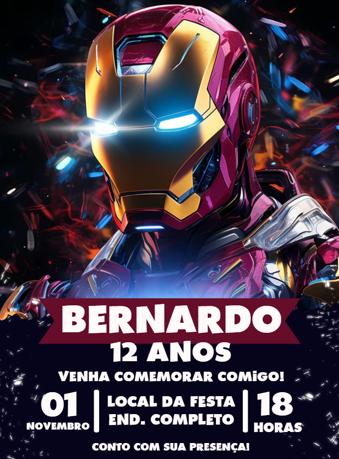 Convite de Aniversário Homem de Ferro para Editar Online Convite de Aniversário Homem de Ferro para Editar Online