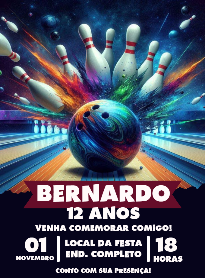 Convite Aniversário Boliche Cósmico para Editar Online