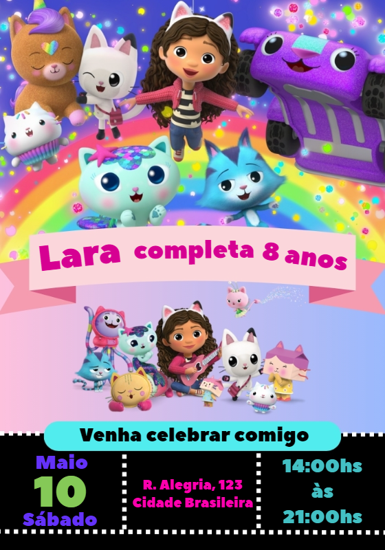 Convite de Aniversário A Casa Mágica da Gabby para Editar Convite de Aniversário A Casa Mágica da Gabby para Editar
