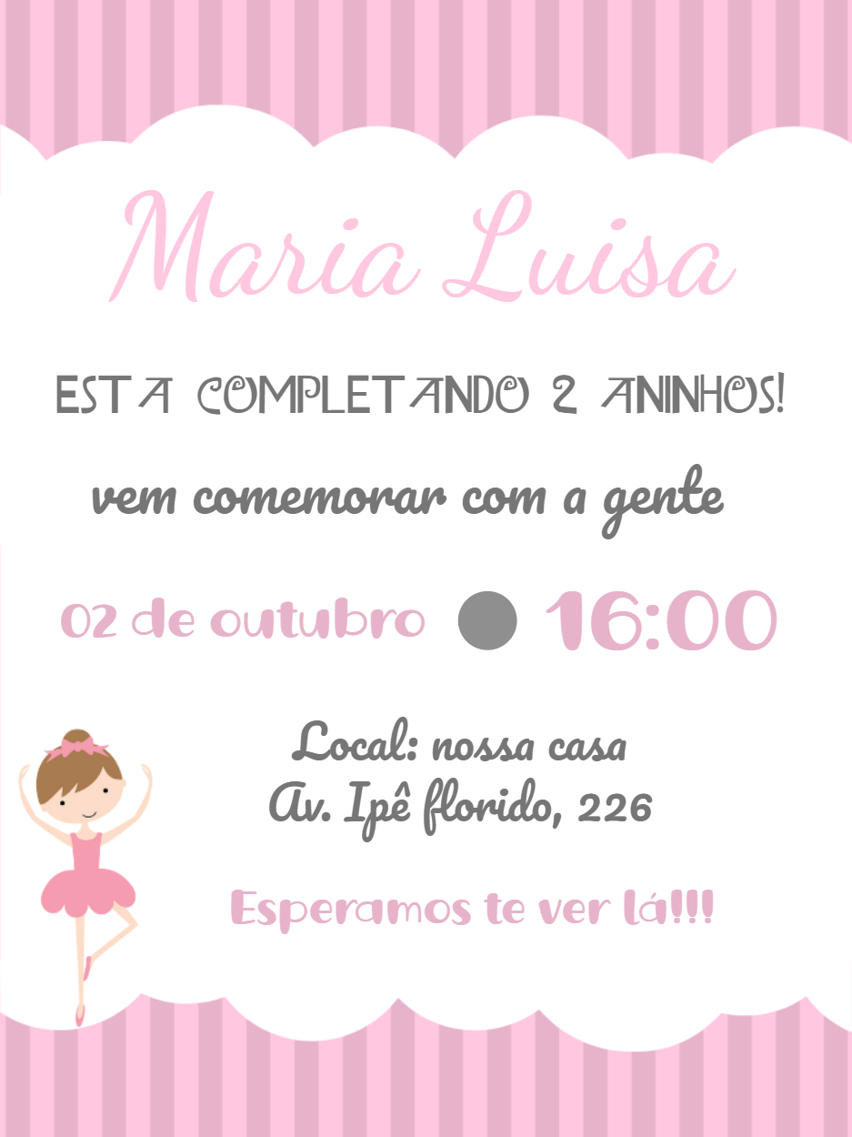 Convite Aniversário Bailarina Rosa para Editar Online Convite Aniversário Bailarina Rosa para Editar Online