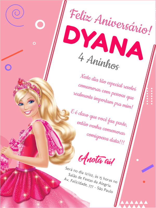 Convite de Aniversário da Barbie para Editar e Imprimir Convite de Aniversário da Barbie para Editar e Imprimir