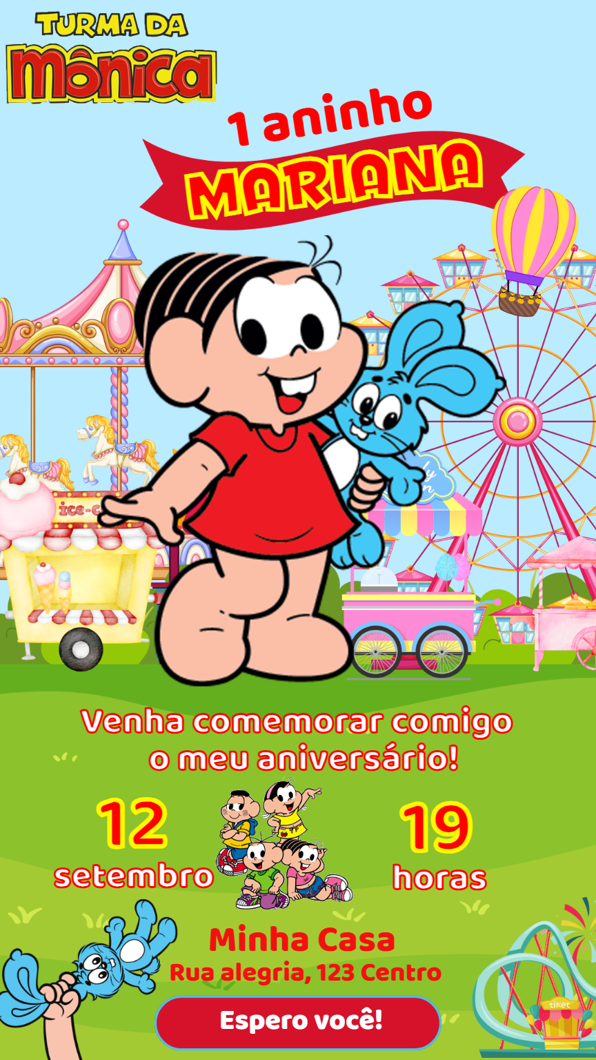 Convite Aniversário Turma da Mônica no Parque para Editar Convite Aniversário Turma da Mônica no Parque para Editar