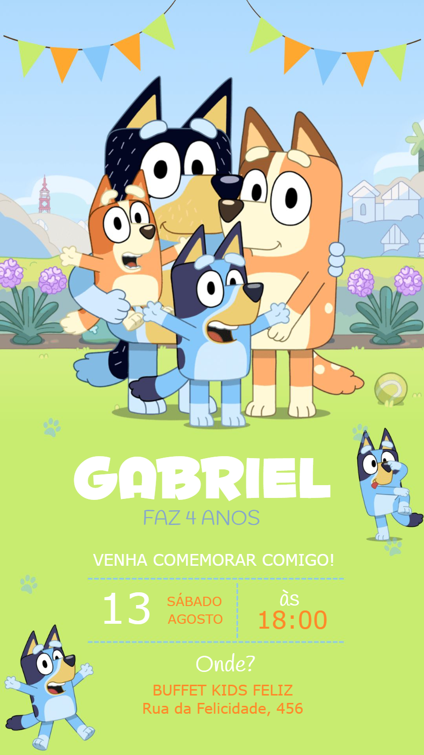 Convite de Aniversário Bluey e Bingo para Editar Online Convite de Aniversário Bluey e Bingo para Editar Online