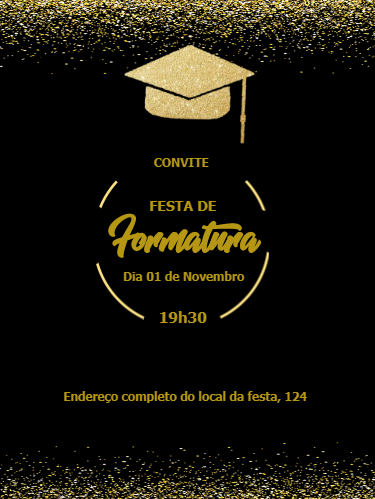 Convite de Formatura Dourado e Preto para Editar Online Convite de Formatura Dourado e Preto para Editar Online