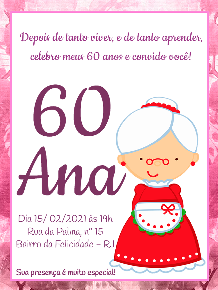 Convite Aniversário Vovó com Ilustração Fofa para Editar Convite Aniversário Vovó com Ilustração Fofa para Editar
