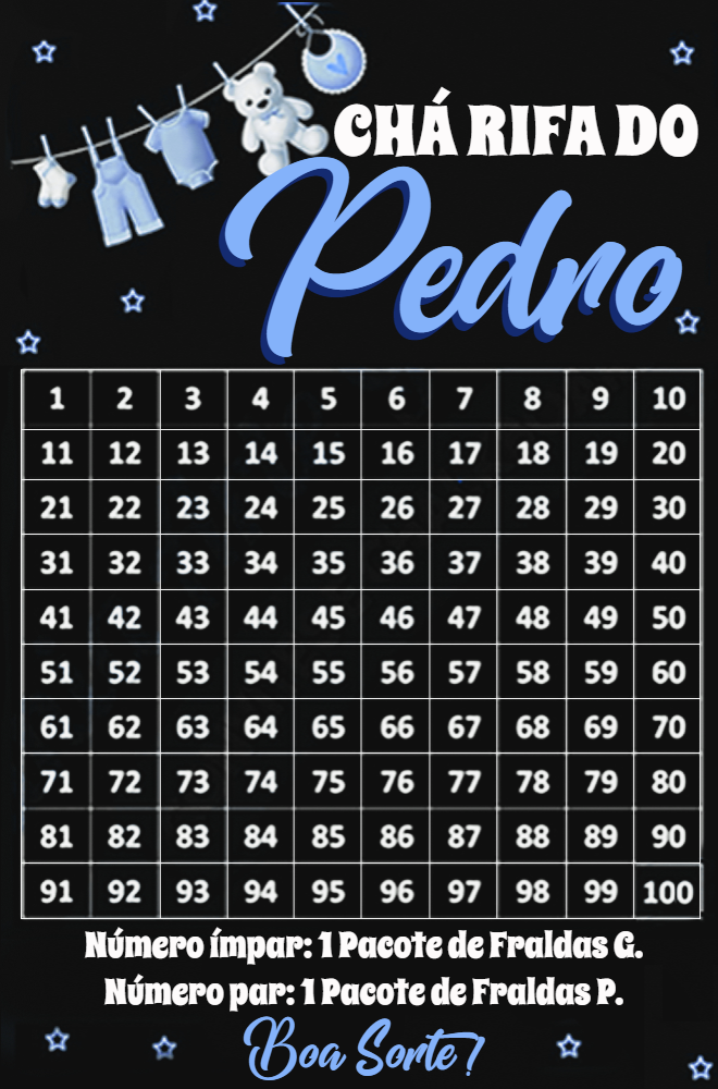 Chá Rifa Menino Varal de Roupas para Editar Online Chá Rifa Menino Varal de Roupas para Editar Online