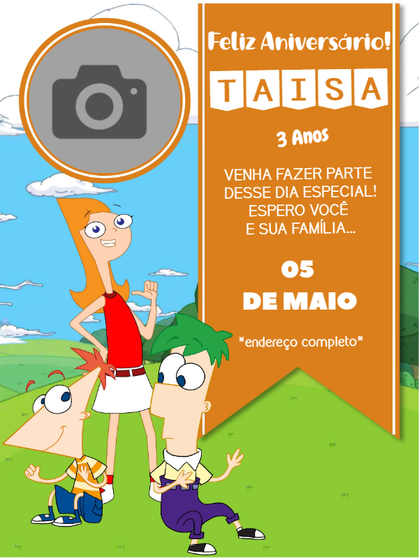 Convite de Aniversário Phineas e Ferb com Foto para Editar Convite de Aniversário Phineas e Ferb com Foto para Editar