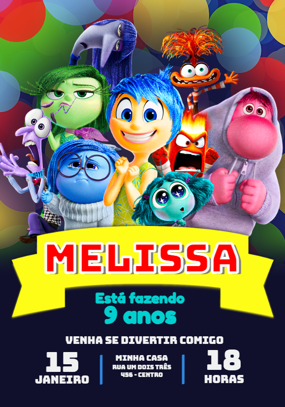 Convite Aniversário Divertida Mente 2 com Personagens para Editar Convite Aniversário Divertida Mente 2 com Personagens para Editar