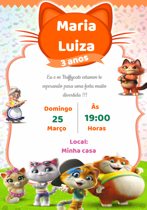 Convite Aniversário 44 Gatos para Editar Online Convite Aniversário 44 Gatos para Editar Online