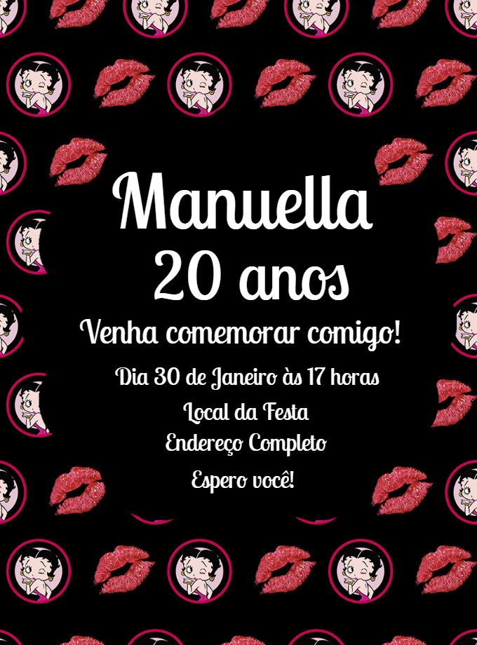 Convite de Aniversário Betty Boop para Editar Online Convite de Aniversário Betty Boop para Editar Online