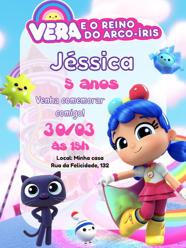 Convite de Aniversário Vera e o Reino do Arco-íris para Editar Convite de Aniversário Vera e o Reino do Arco-íris para Editar