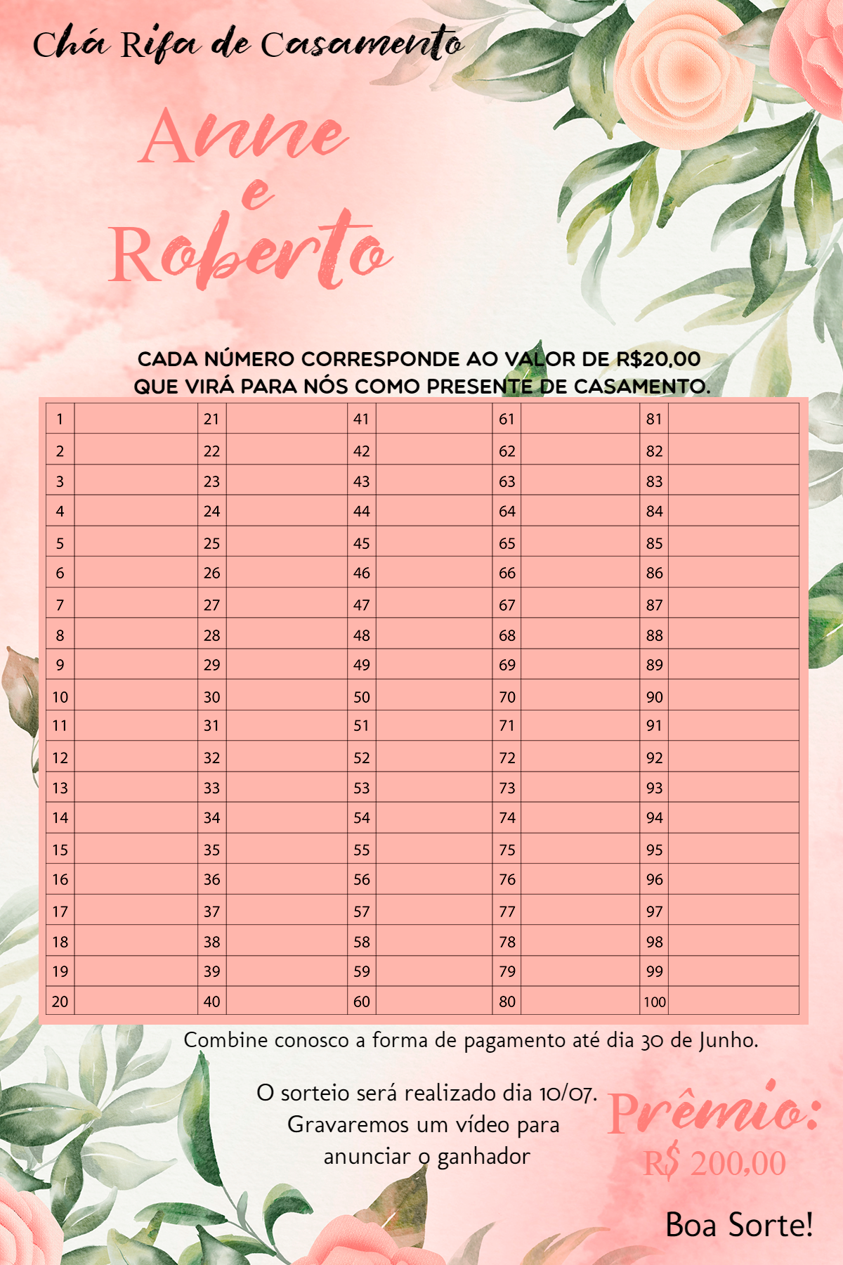 Chá Rifa de Casamento Floral Delicado para Editar Online Chá Rifa de Casamento Floral Delicado para Editar Online