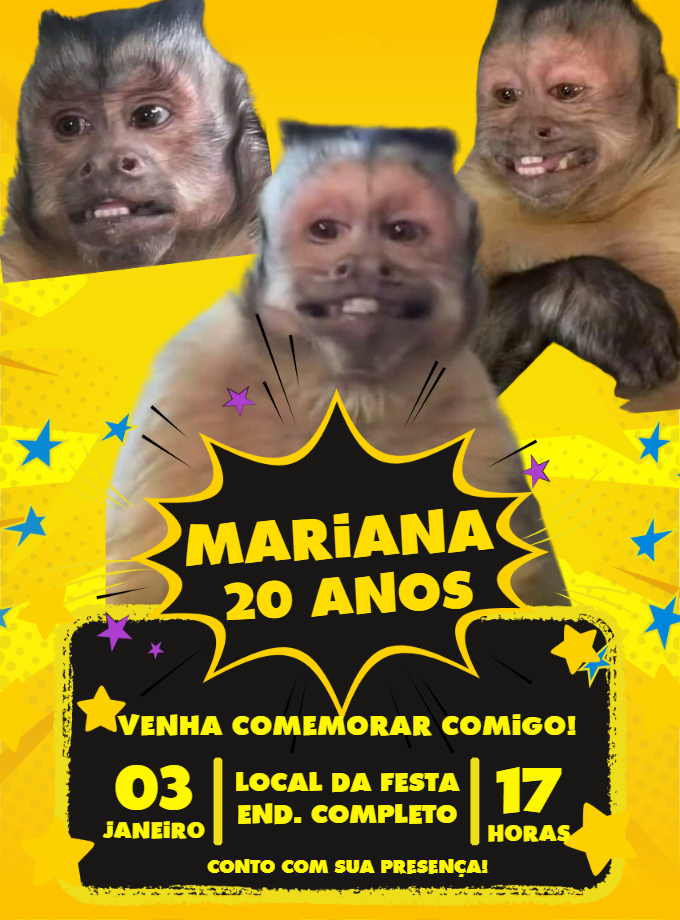 Convite de Aniversário Macaco Meme Engraçado para Editar Online Convite de Aniversário Macaco Meme Engraçado para Editar Online