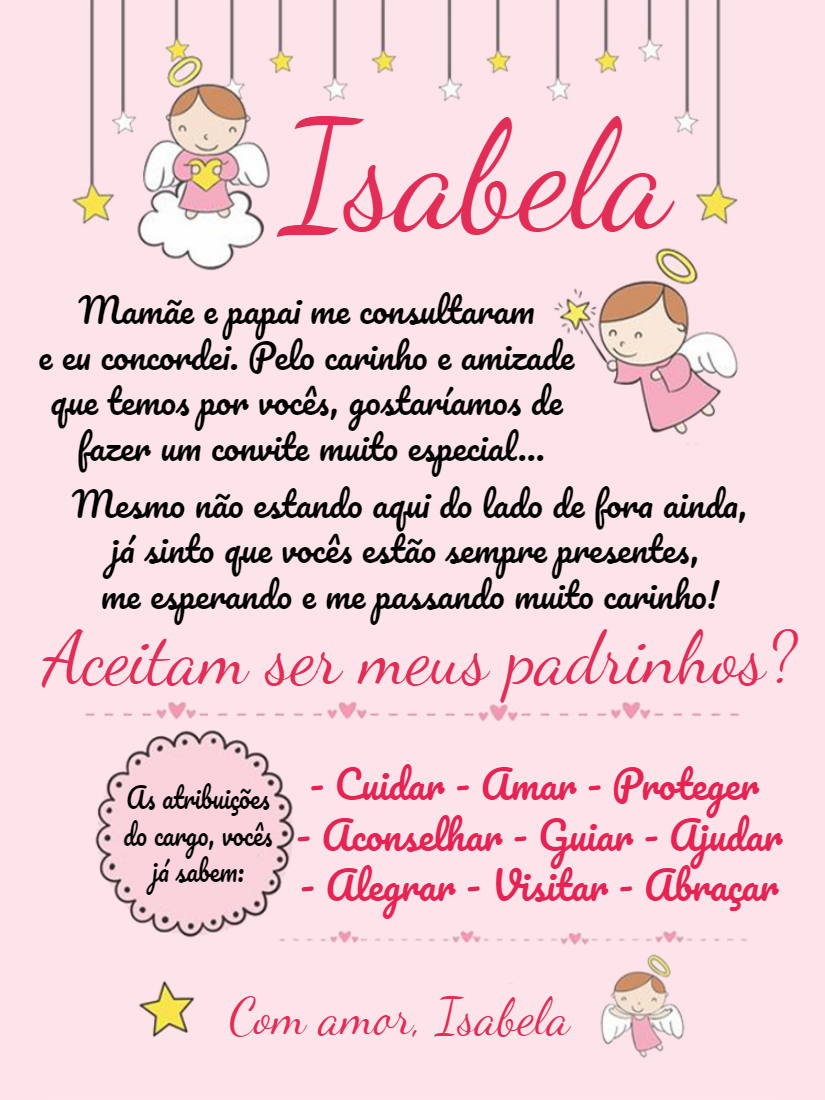 Convite para Padrinhos de Batismo Anjinha para Editar Online Convite para Padrinhos de Batismo Anjinha para Editar Online