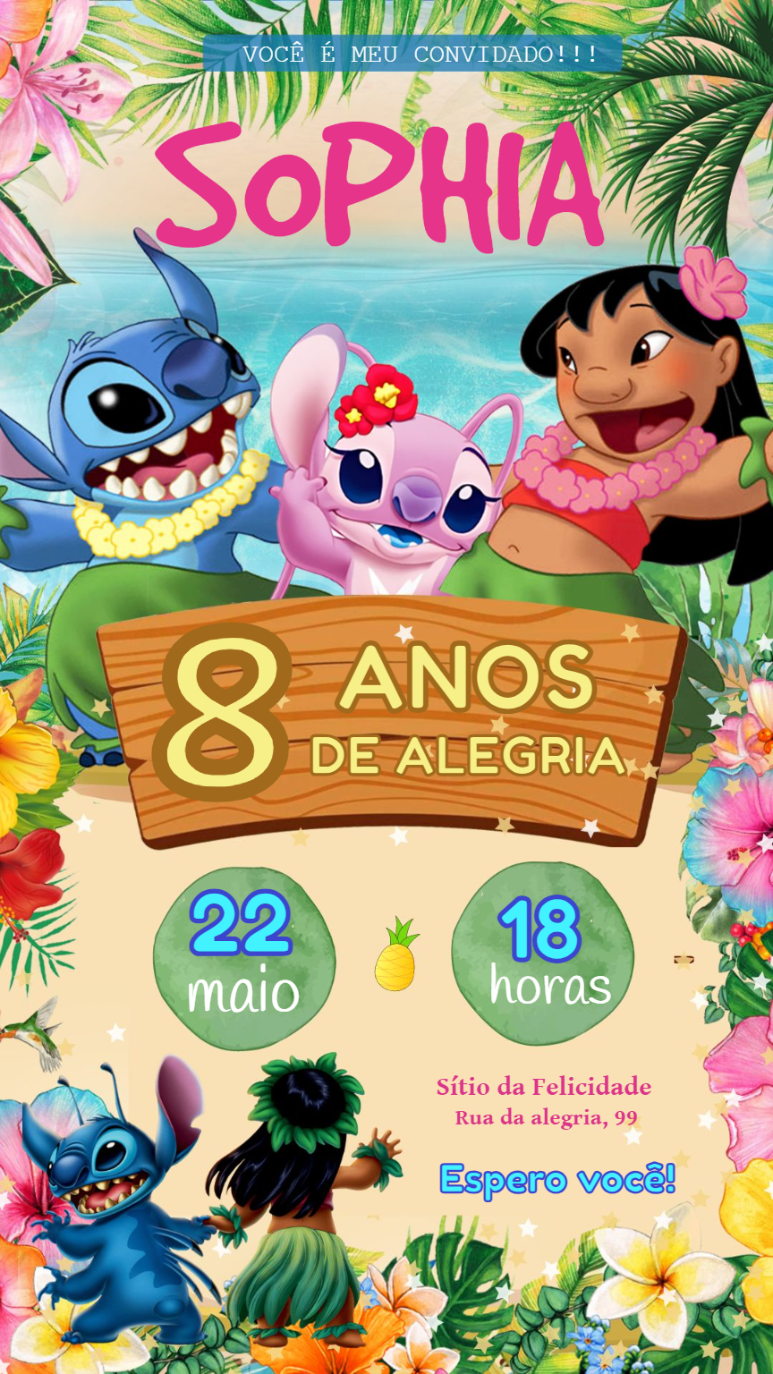 Convite Aniversário Lilo e Stitch para Editar Online Convite Aniversário Lilo e Stitch para Editar Online