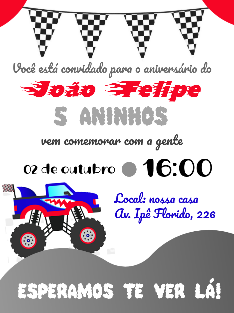Convite de Aniversário Monster Truck Editável Online Convite de Aniversário Monster Truck Editável Online