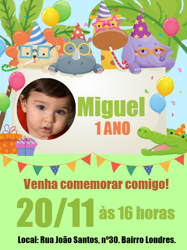 Convite Aniversário Safari Baby com Foto para Editar Online Convite Aniversário Safari Baby com Foto para Editar Online