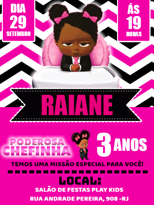 Convite Aniversário Poderosa Chefinha Negra para Editar Online Convite Aniversário Poderosa Chefinha Negra para Editar Online