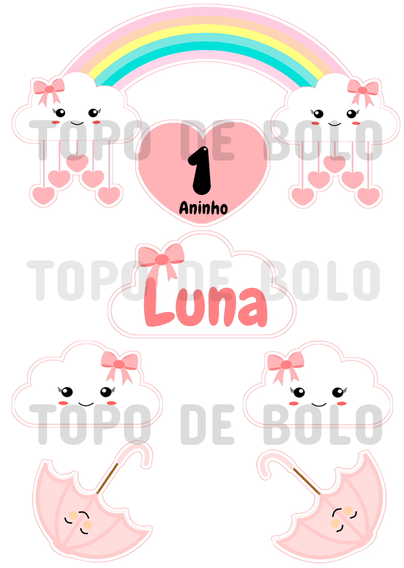 Topo de Bolo Chuva de Amor para Aniversário Editável Online Topo de Bolo Chuva de Amor para Aniversário Editável Online