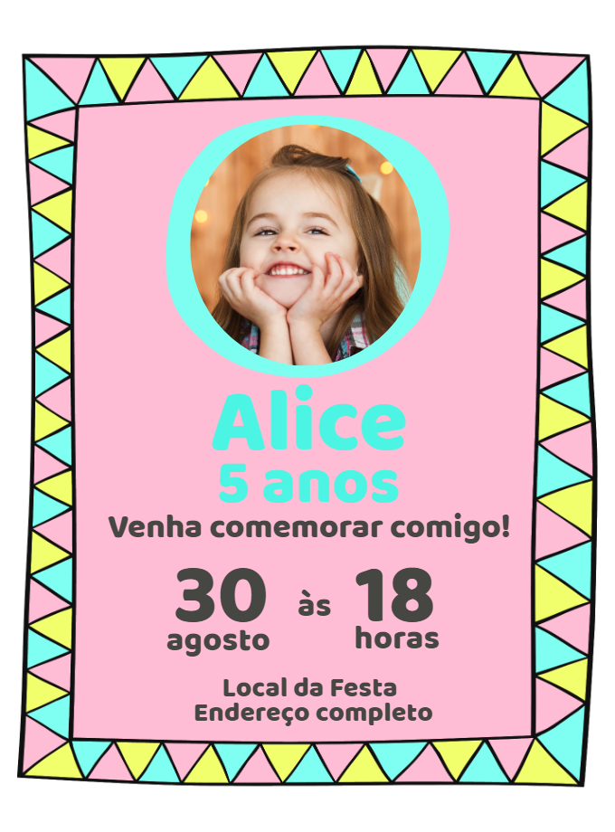 Convite de Aniversário Colorido com Foto para Editar Online Convite de Aniversário Colorido com Foto para Editar Online