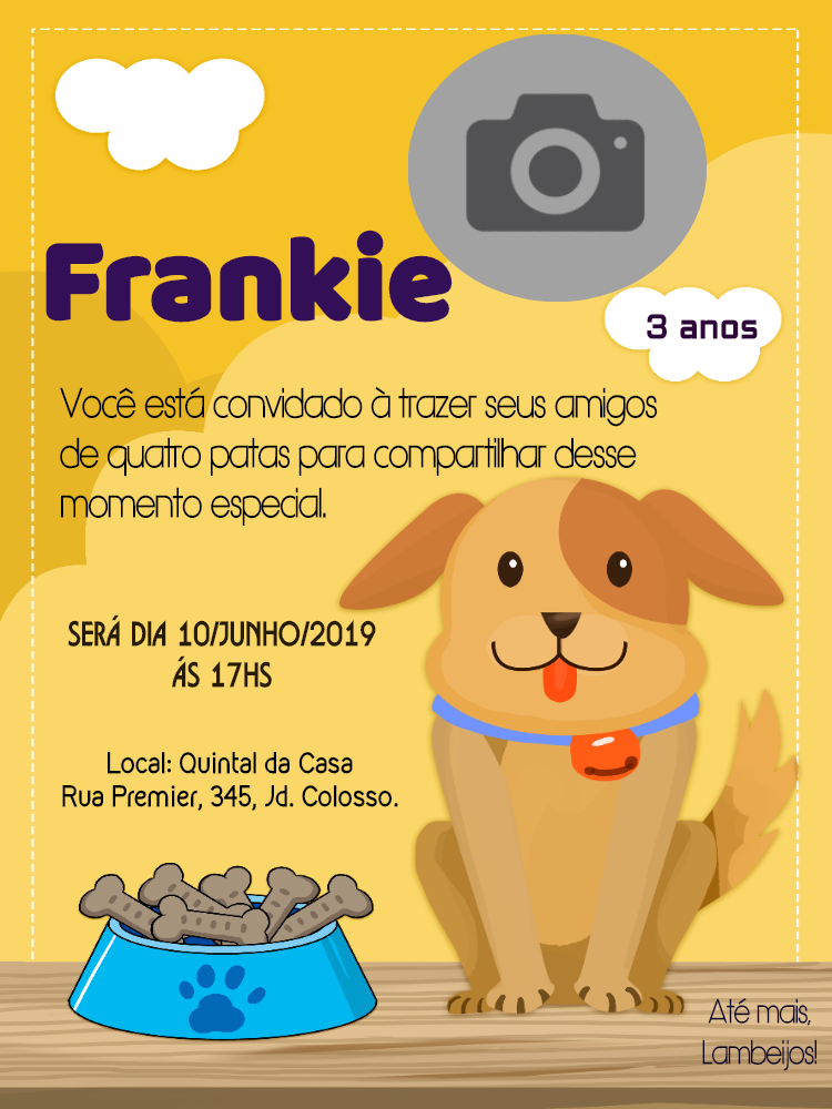 Convite de Aniversário de Cachorro com Foto para Editar Online Convite de Aniversário de Cachorro com Foto para Editar Online
