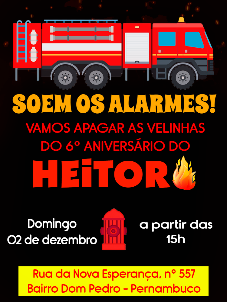 Convite de Aniversário Bombeiro com Caminhão para Editar Convite de Aniversário Bombeiro com Caminhão para Editar