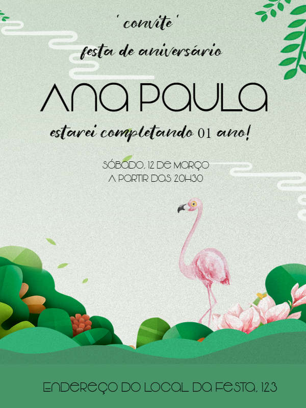 Convite de Aniversário Flamingo Tropical para Editar Online