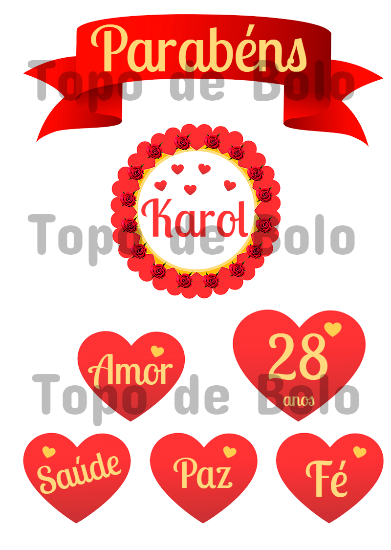 Topo de Bolo de Aniversário com Corações para Editar Online Topo de Bolo de Aniversário com Corações para Editar Online