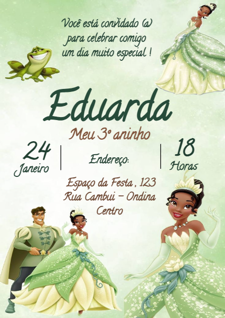 Convite Aniversário Princesa Tiana para Editar Online Convite Aniversário Princesa Tiana para Editar Online