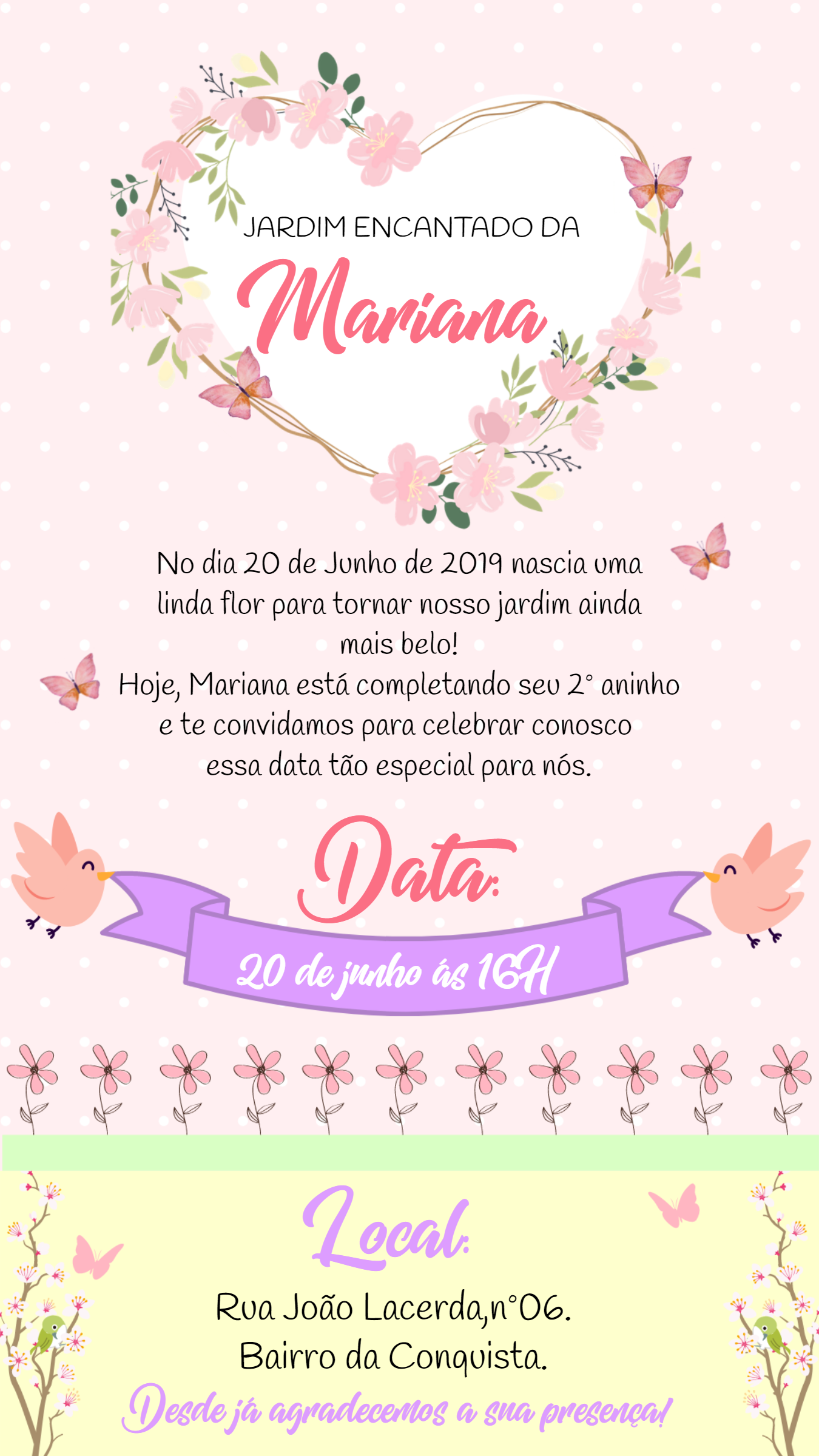 Convite Aniversário Jardim Encantado Floral para Editar Online Convite Aniversário Jardim Encantado Floral para Editar Online