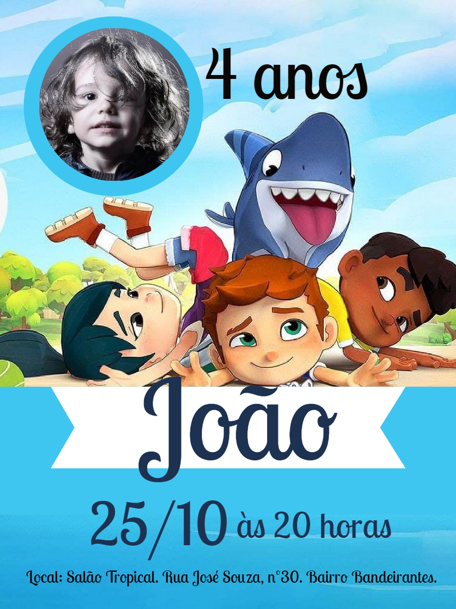 Convite Aniversário Tubarão com Foto para Editar Online Convite Aniversário Tubarão com Foto para Editar Online