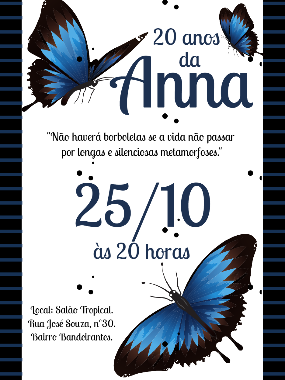 Convite Aniversário Borboletas Azuis para Editar Online Convite Aniversário Borboletas Azuis para Editar Online