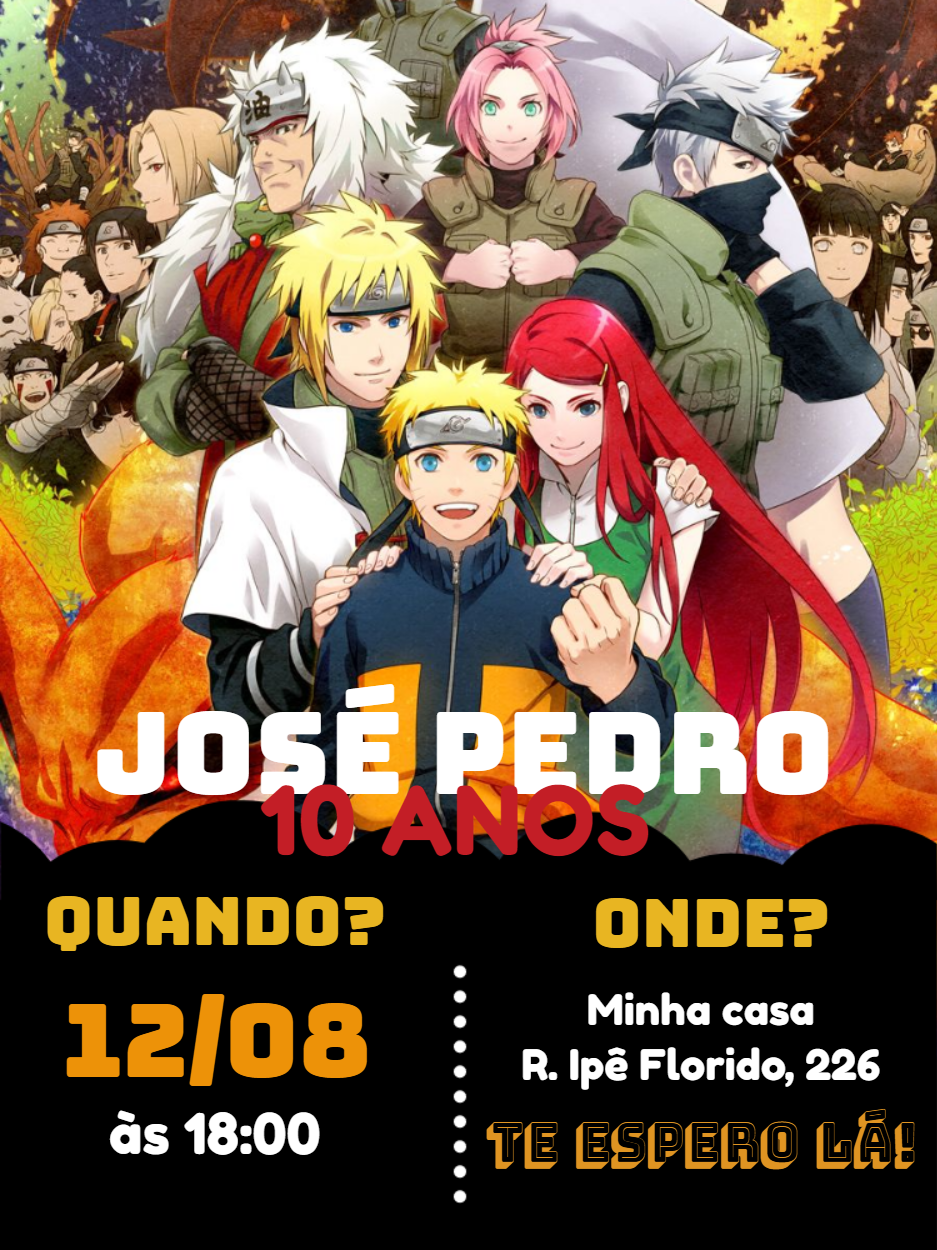 Convite de Aniversário Naruto com Personagens para Editar Convite de Aniversário Naruto com Personagens para Editar
