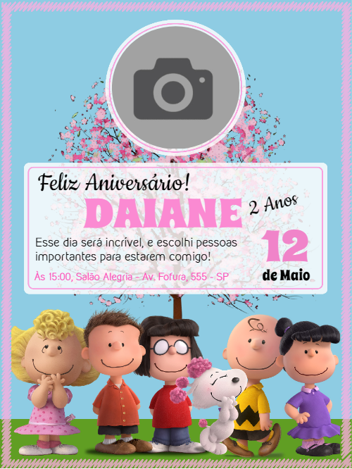 Convite de Aniversário Snoopy com Foto para Editar Online Convite de Aniversário Snoopy com Foto para Editar Online