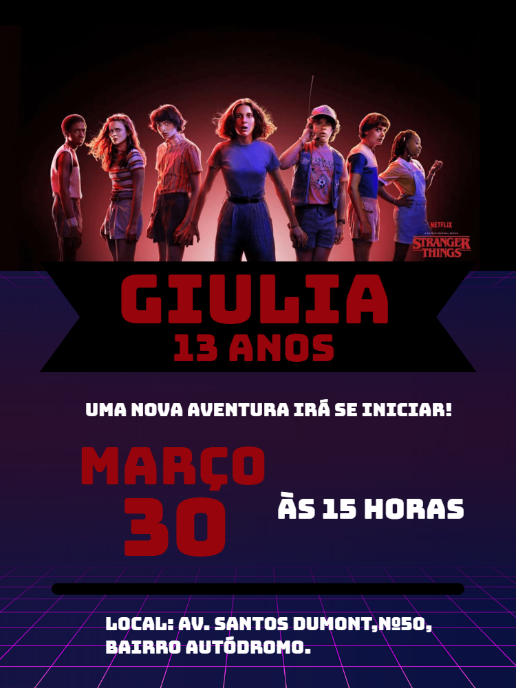 Convite de Aniversário Stranger Things com Personagens para Editar Convite de Aniversário Stranger Things com Personagens para Editar