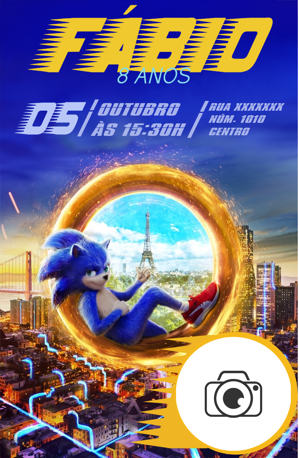 Convite de Aniversário Sonic com Foto para Editar Online Convite de Aniversário Sonic com Foto para Editar Online