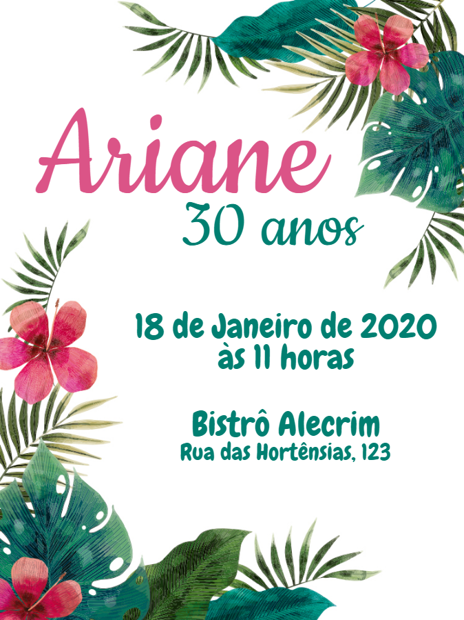Convite de Aniversário Tropical com Flores para Editar Online