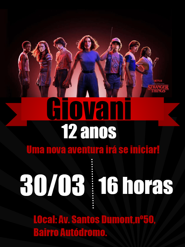 Convite de Aniversário Stranger Things para Editar Online Convite de Aniversário Stranger Things para Editar Online