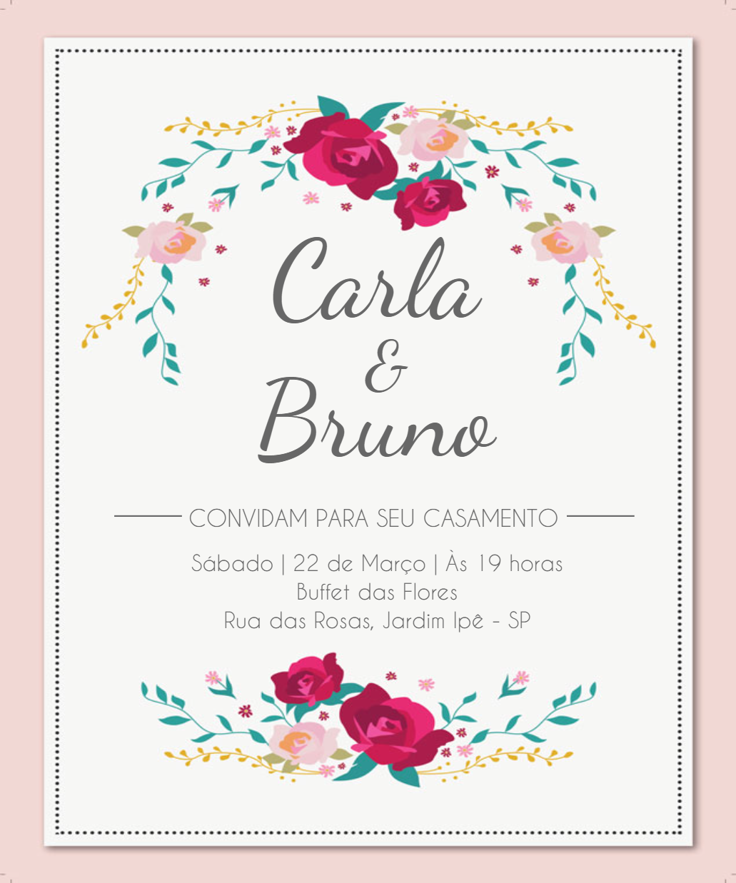 Convite de Casamento Floral com Rosas para Editar Online Convite de Casamento Floral com Rosas para Editar Online