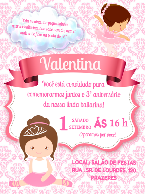 Convite de Aniversário Bailarina Delicada para Editar Online Convite de Aniversário Bailarina Delicada para Editar Online