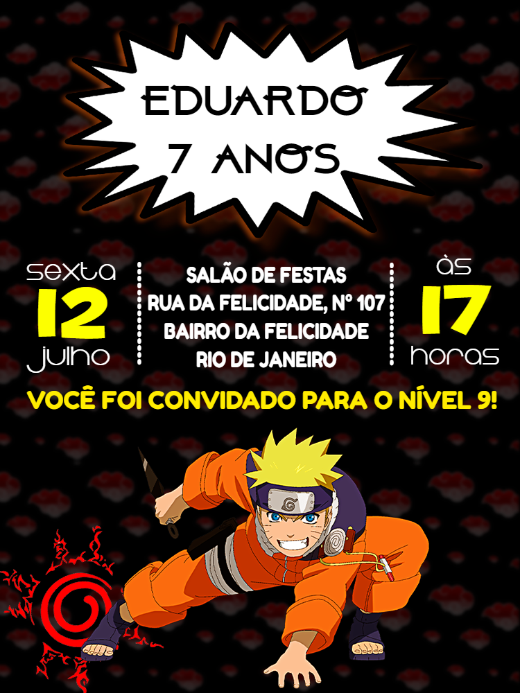 Convite de Aniversário Naruto Editável para Enviar Online Convite de Aniversário Naruto Editável para Enviar Online