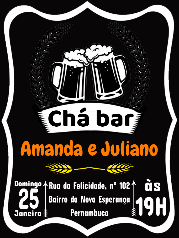 Convite Chá Bar Estilo Lousa com Cerveja para Editar Online Convite Chá Bar Estilo Lousa com Cerveja para Editar Online