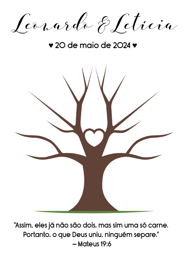 Árvore de Digitais Casamento com Coração para Editar Online Árvore de Digitais Casamento com Coração para Editar Online